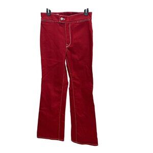 BLDWN Piper Red Contrast Stitch High Rise Wide Leg Jeans Minimalist - Size 28